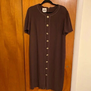 Leslie Fay Vintage Rich Brown Faux Button Front Women’s Dress Size 14